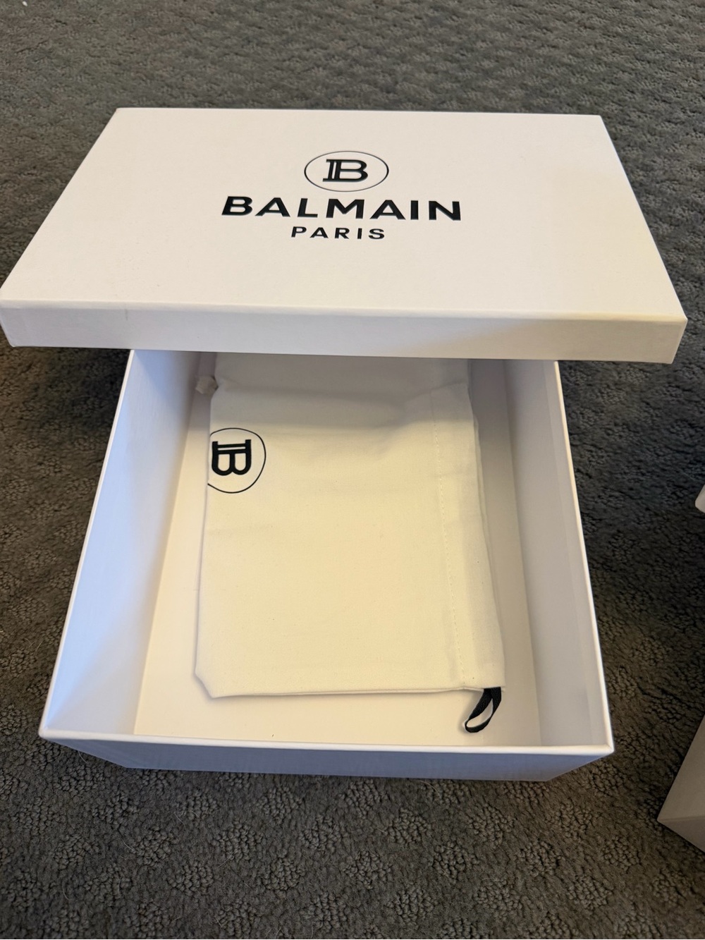 Balmain White Logo Shoe Box with Drawstring Dust Pouch